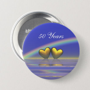 Badge Rond 7,6 Cm Coeurs d'or du 50e anniversaire