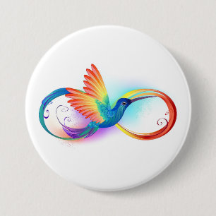 Badge Rond 7,6 Cm Colibri arc-en-ciel avec symbole Infinity