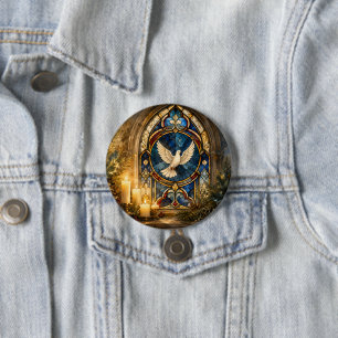Badge Rond 7,6 Cm Colombe de Noël en vitrail