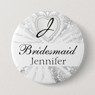 Badge Rond 7,6 Cm Conception blanche de satin de partie nuptiale
