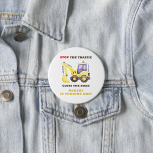Badge Rond 7,6 Cm Construction Truck Excavateur fête d'anniversaire