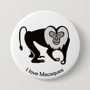 Badge Rond 7,6 Cm Cool J'aime MACAQUES - Animaux sauvages - Singe