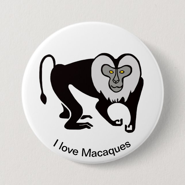 Badge Rond 7,6 Cm Cool J'aime MACAQUES - Animaux sauvages - Singe (Devant)