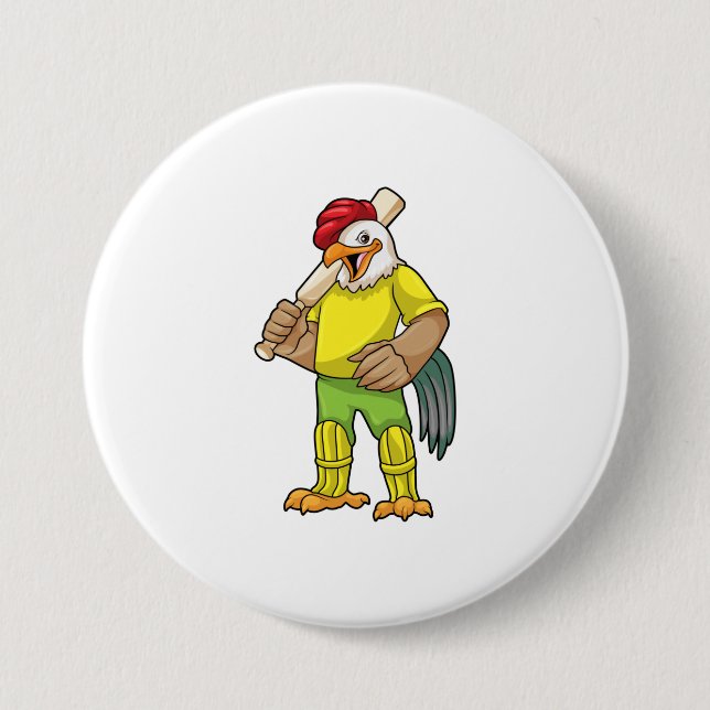 Badge Rond 7,6 Cm Coq en batteur avec batte de cricket (Devant)