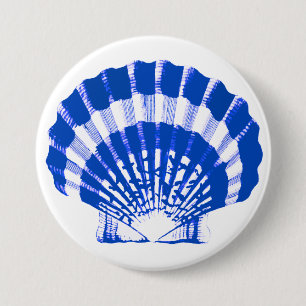 Badge Rond 7,6 Cm Coquillage - bleu cobalt et blanc