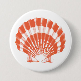 Badge Rond 7,6 Cm Coquillage - corail orange et blanc