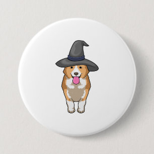 Badge Rond 7,6 Cm Corgi Witch