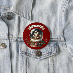 Badge Rond 7,6 Cm Cosy Christmas Snow Globe Cottage Scène