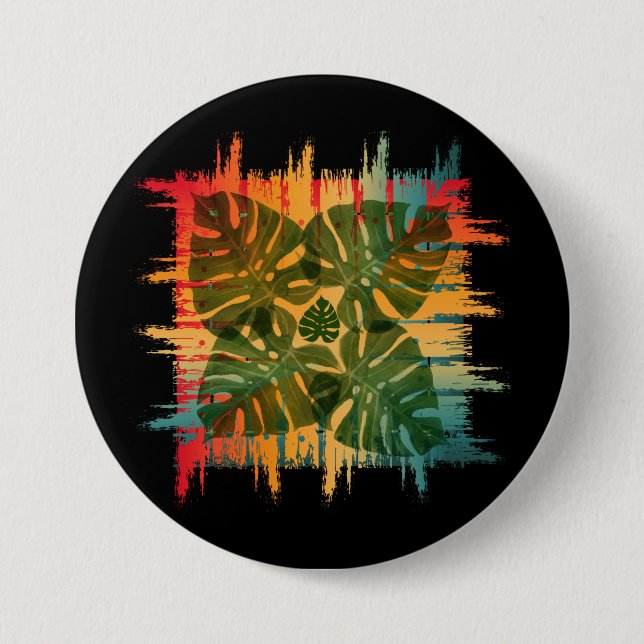BADGE ROND 7,6 CM COUCHER DE SOLEIL FEUILLU TROPICAL (Devant)
