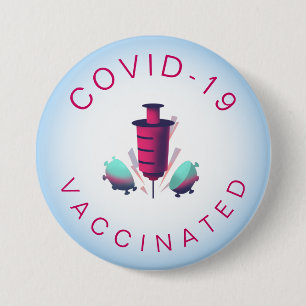 Badge Rond 7,6 Cm Covid-19 Vacciné Moderne Graphique Typographie Ros