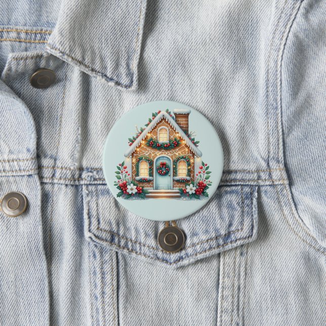 Badge Rond 7,6 Cm Cozy Gingerbread House Holiday Illustration (En situation)