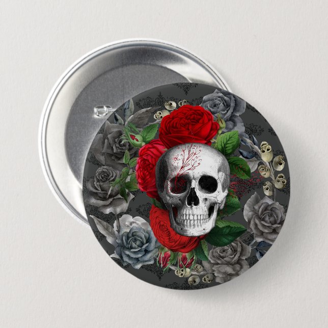 Badge Rond 7,6 Cm Crâne (Devant & derrière)