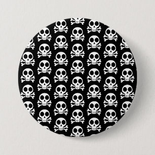 Badge Rond 7,6 Cm Crâne éffrayant sur un arrière - plan noir