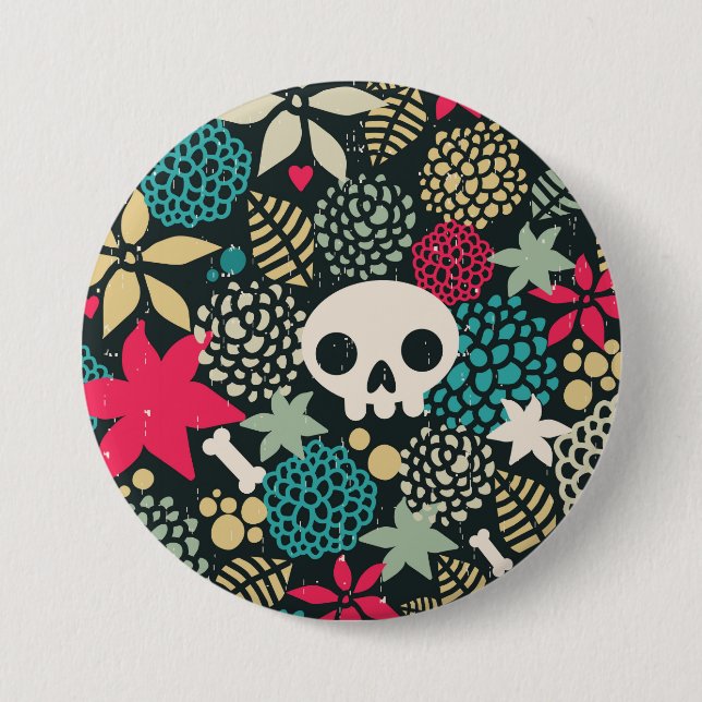 Badge Rond 7,6 Cm Crâne en fleurs (Devant)