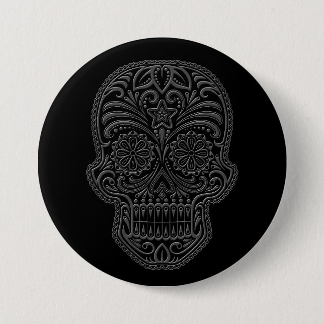 Badge Rond 7,6 Cm Crâne foncé complexe de sucre (Devant)
