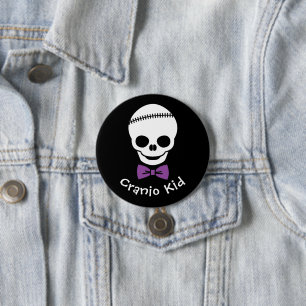 Badge Rond 7,6 Cm Cranio Kid Boy Skull with Purple Bowtie