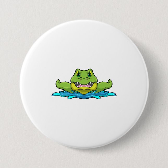Badge Rond 7,6 Cm Crocodile à nager dans l&#x27;eau (Devant)