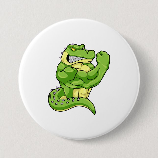 Badge Rond 7,6 Cm Crocodile comme Bodybuilder & grands Muscles (Devant)