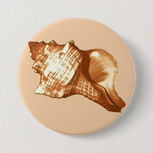 Badge Rond 7,6 Cm Croquis en coquille de cône - brun, blanc et bronz