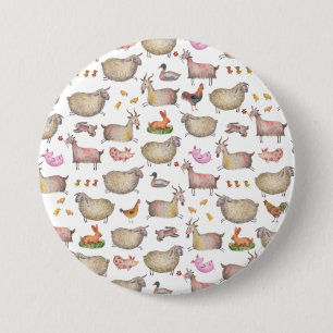Badge Rond 7,6 Cm Cute Aquarelle ferme Grange Animaux Motif