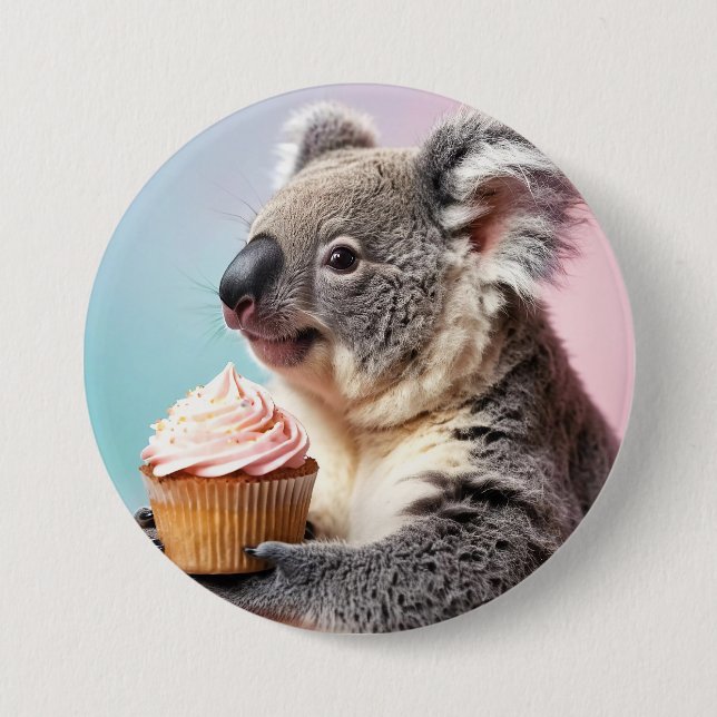 Badge Rond 7,6 Cm Cute Koala Avec Cupcake Pastel Gradient (Devant)
