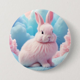 Badge Rond 7,6 Cm Cute Lapin Rose Coton Bonbons Nuages