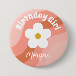 Badge Rond 7,6 Cm Daisy Terracotta Peach Retro Party