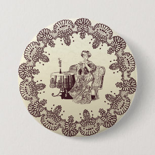 Badge Rond 7,6 Cm dame boit du thé