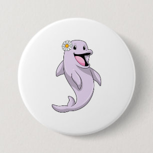Badge Rond 7,6 Cm Dauphin avec fleur marguerite
