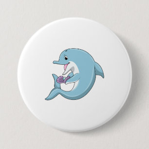 Badge Rond 7,6 Cm Dauphin avec Perle