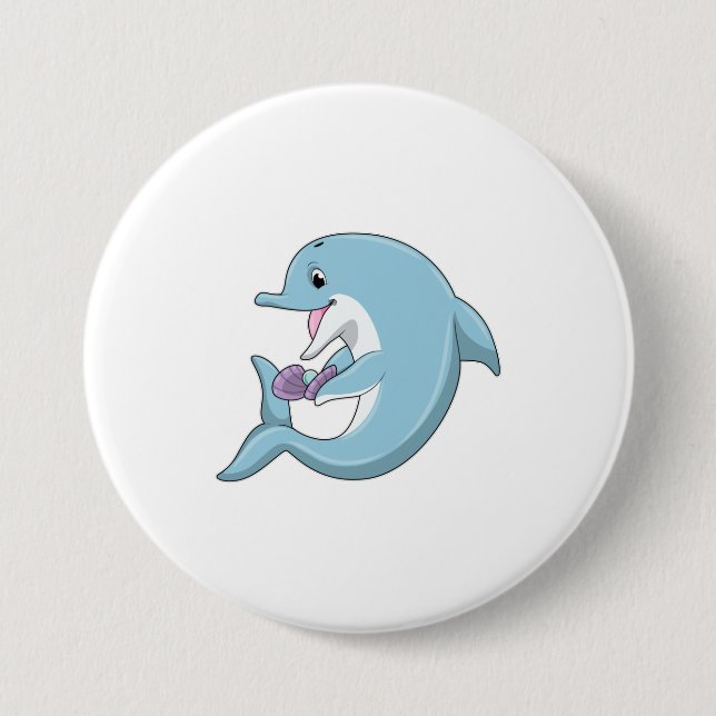 Badge Rond 7,6 Cm Dauphin avec Perle (Devant)