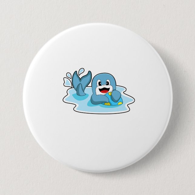 Badge Rond 7,6 Cm Dauphin avec water polo (Devant)
