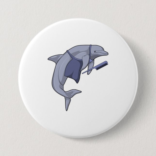 Badge Rond 7,6 Cm Dauphin en coiffeur avec peigne (Devant)