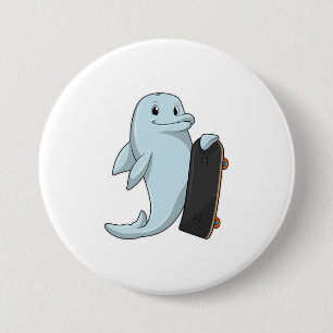 Badge Rond 7,6 Cm Dauphin en patinage avec skateboard
