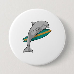 Badge Rond 7,6 Cm Dauphin en surfeur avec Surfer