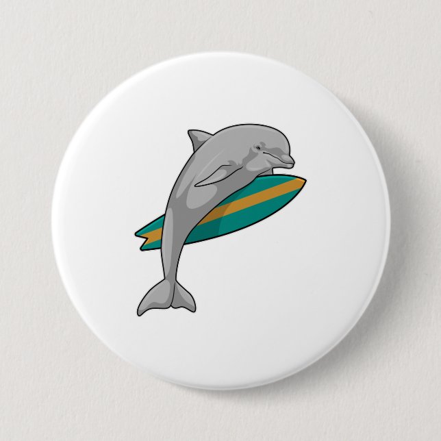 Badge Rond 7,6 Cm Dauphin en surfeur avec Surfer (Devant)