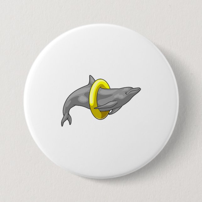 Badge Rond 7,6 Cm Dauphin natation Lifebuoy (Devant)