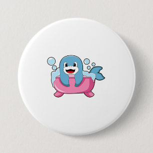 Badge Rond 7,6 Cm Dauphin sur baignoire