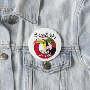 Badge Rond 7,6 Cm Découvrez le logo rétro Colombie