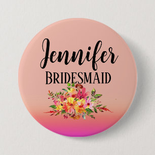 Badge Rond 7,6 Cm Demoiselle d'honneur   Moderne Fleur Personnalisé