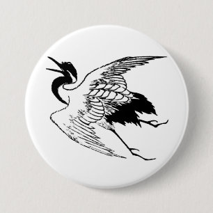 Badge Rond 7,6 Cm Dessin japonais vintage d'une grue
