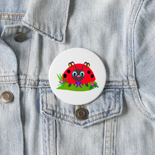 Badge Rond 7,6 Cm Dessin Ladybug Bow and Flowers