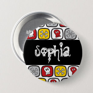 Badge Rond 7,6 Cm Dessins de caricature et os Halloween Nom de la pa