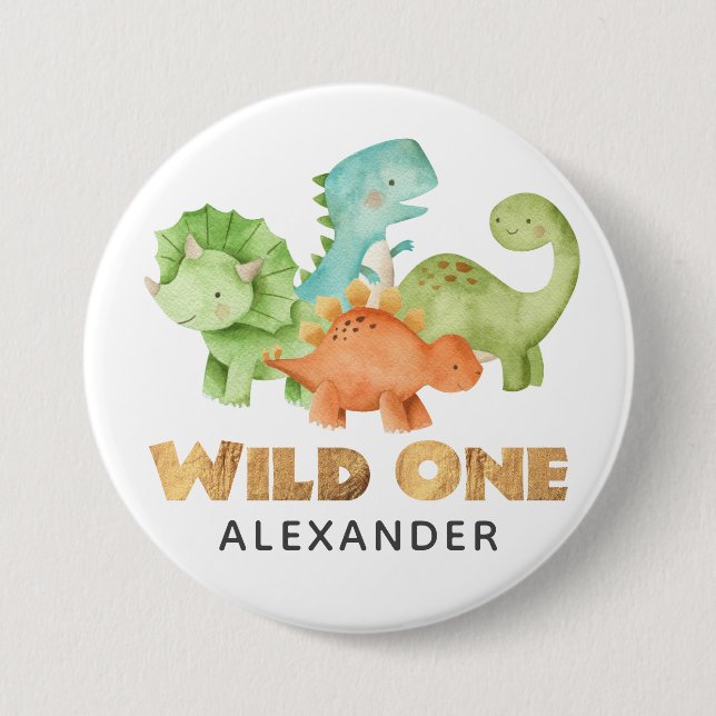 Badge Rond 7,6 Cm Dinosaur Jurassic 1er Anniversaire Thématique (Devant)