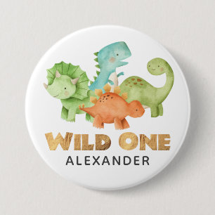 Badge Rond 7,6 Cm Dinosaur Jurassic 1er Anniversaire Thématique