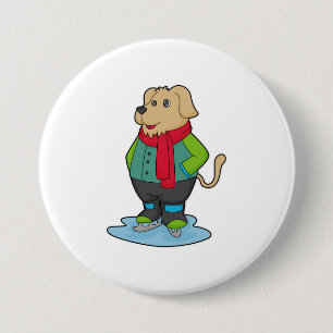 Badge Rond 7,6 Cm Dog at Ice skating with Ice skates