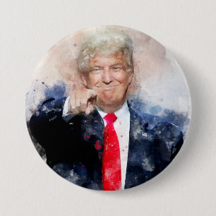 Badge Rond 7,6 Cm Donald Trump pointant portrait aquarelle