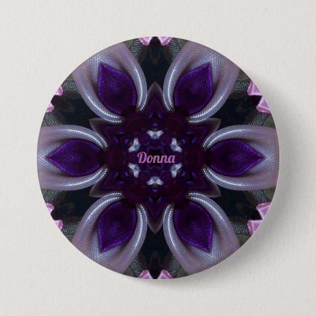 Badge Rond 7,6 Cm DONNA ~ Blanc violet Rose BLEAU vert (Devant)