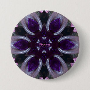 Badge Rond 7,6 Cm DONNA ~ Blanc violet Rose BLEAU vert