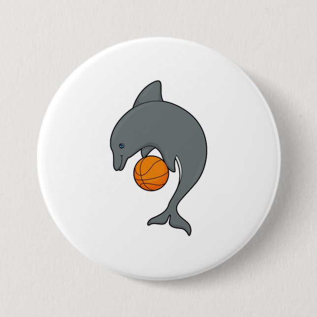 Badge Rond 7,6 Cm Dophin comme joueur de basket-ball avec basket-bal (Devant)